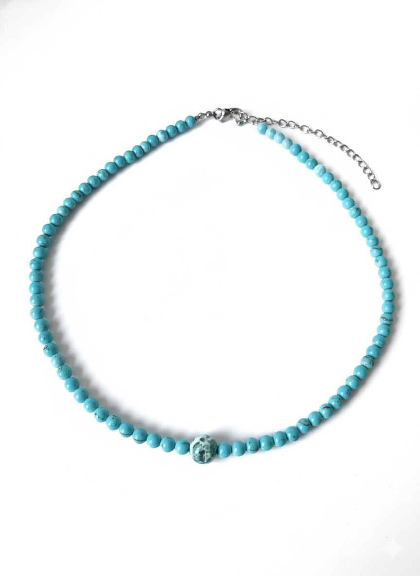 Gargantilla de Turquesa con Ágata Dendrítica – Protección, Serenidad y Conexión Natural