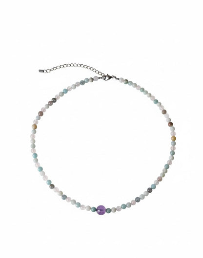 Collar Gargantilla Amazonita, Cuarzo Rosa y Amatista | Amor y Calma