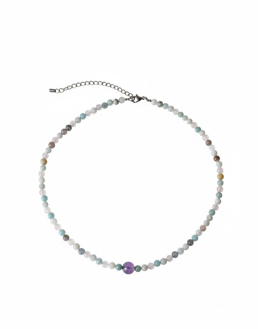 Collar Gargantilla Amazonita, Cuarzo Rosa y Amatista | Amor y Calma