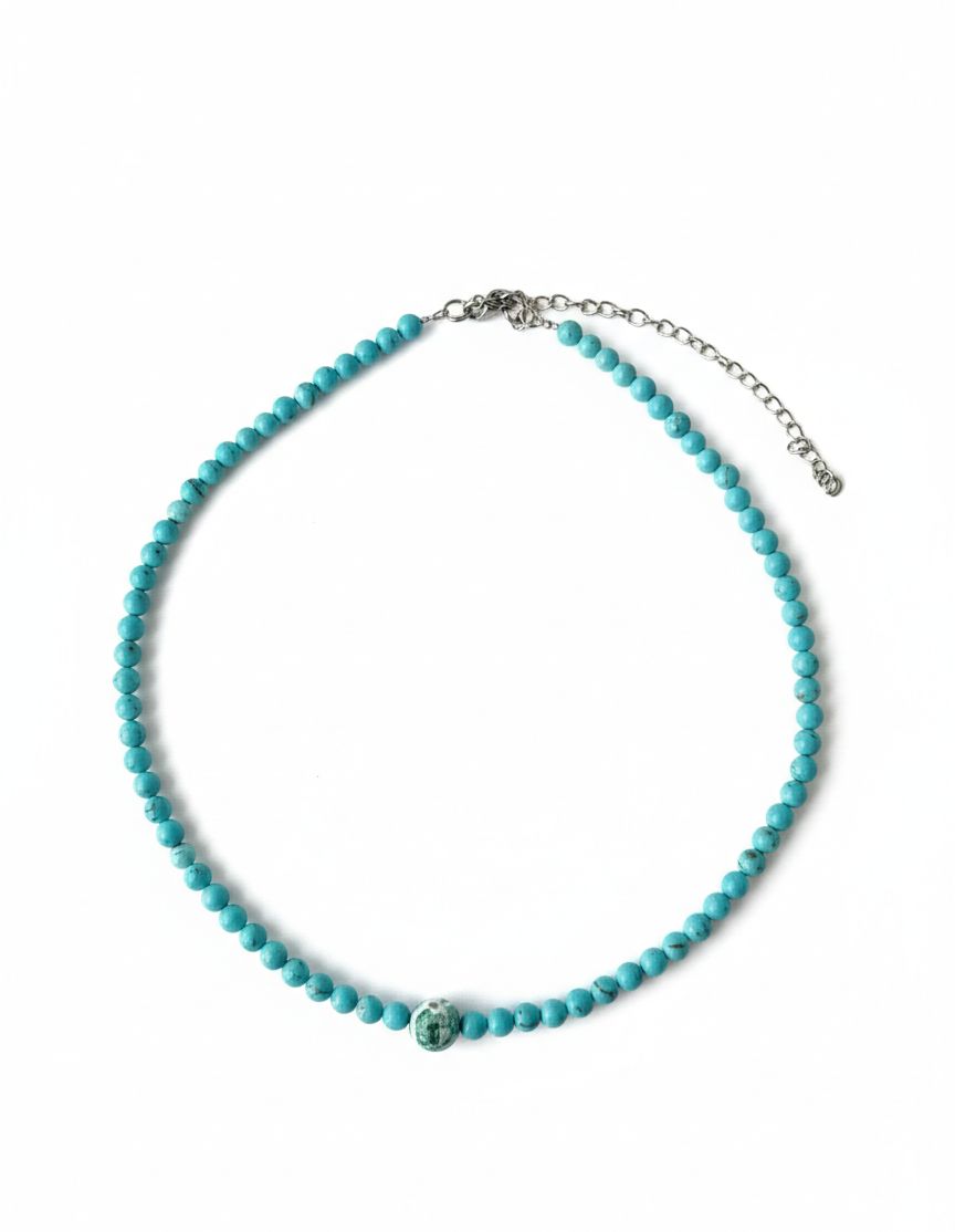 Gargantilla de Turquesa con Ágata Dendrítica – Protección, Serenidad y Conexión Natural