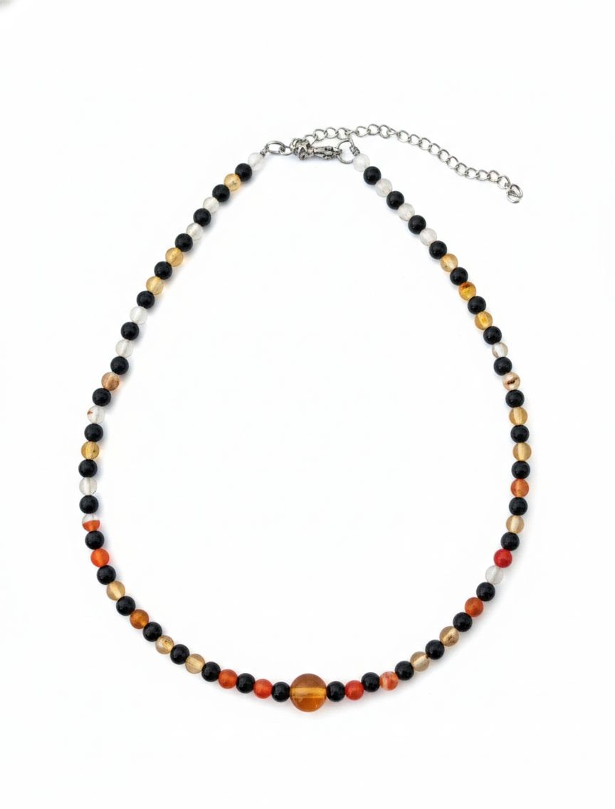 Gargantilla de Ónix con Ágata Amarilla – Fuerza Interior, Seguridad y Confianza