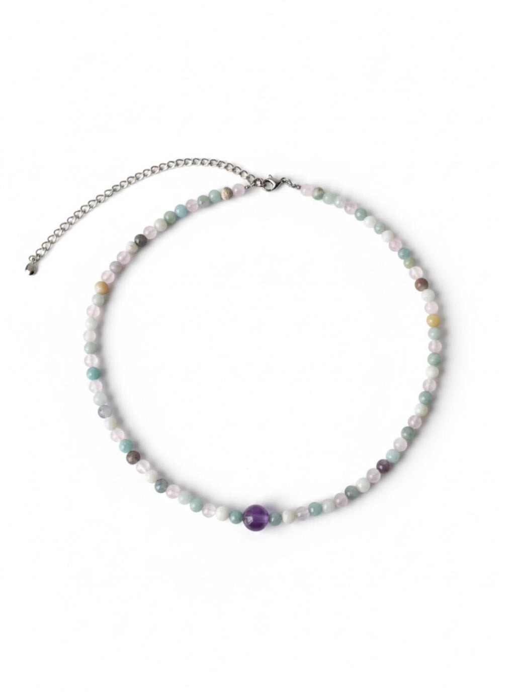 Gargantilla de Amazonita, Cuarzo Rosa y Amatista – Armonía Emocional, Amor y Calma Interior