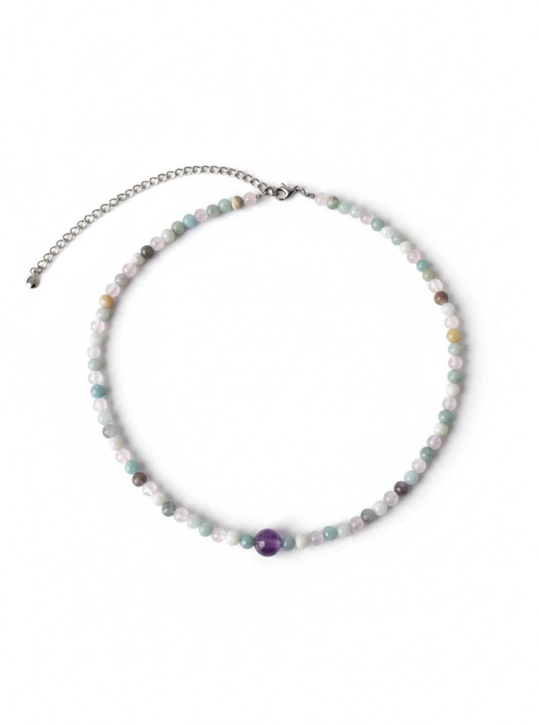 Gargantilla de Amazonita, Cuarzo Rosa y Amatista – Armonía Emocional, Amor y Calma Interior