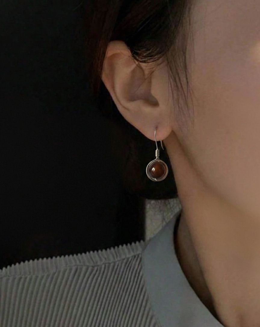 Pendientes Artesanales de Plata de Ley 925 con Piedra Natural 8 mm