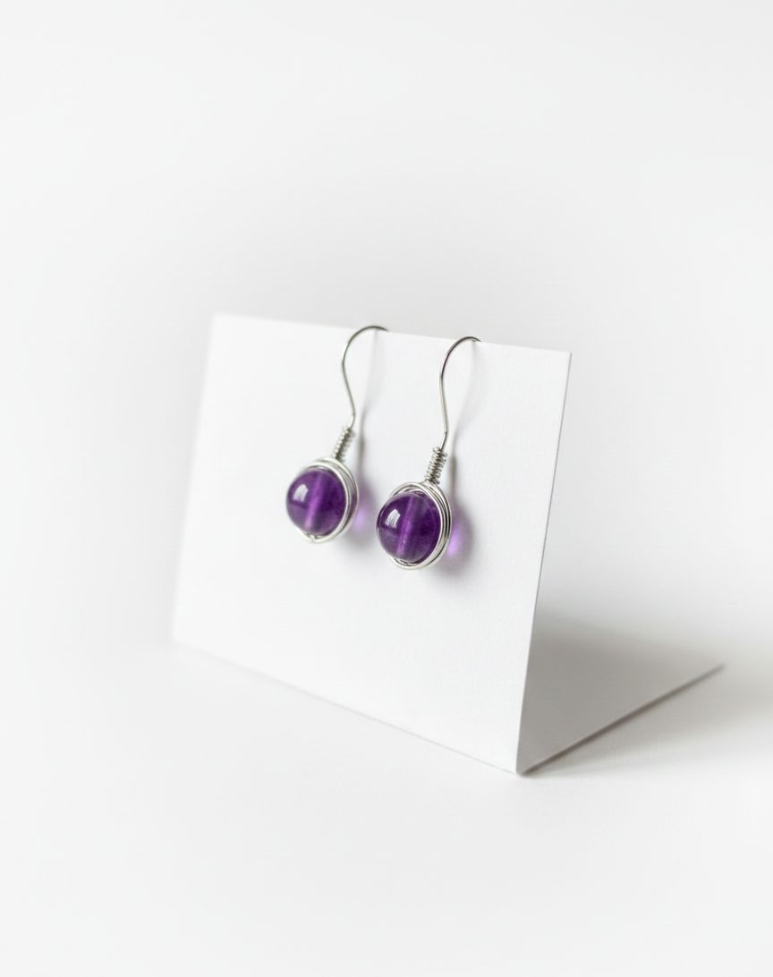 Pendientes Artesanales de Plata de Ley 925 con Piedra Natural 8 mm