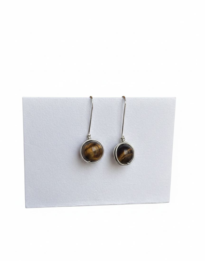 Pendientes Artesanales de Plata de Ley 925 con Piedra Natural 8 mm