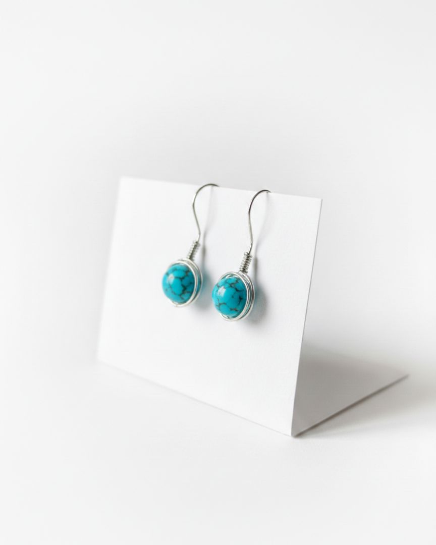 Pendientes Artesanales de Plata de Ley 925 con Piedra Natural 8 mm