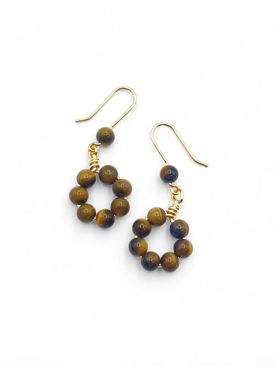 Pendientes “Armonía” – Ojo de Tigre 4 mm en Plata o Dorado