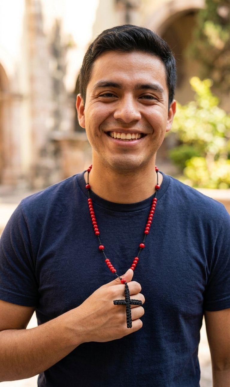 Rosario de Coral Rojo con Cruz en Macramé – Protección y Fe