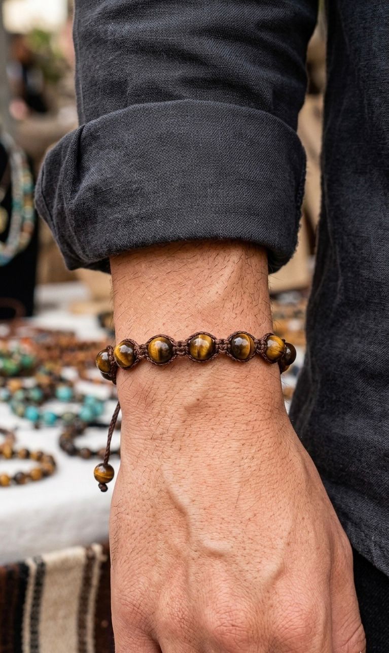 Pulsera de Ojo de Tigre con Tejido Macramé – Protección, Fuerza y Equilibrio