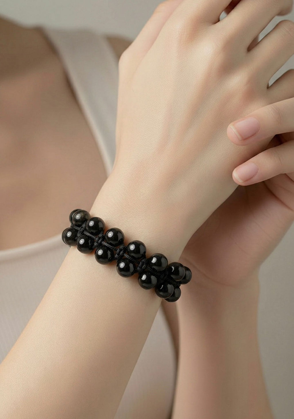 Brazalete de Protección con Turmalina Negra, Obsidiana y Ónix – Ajustable 4 mm o 6 mm