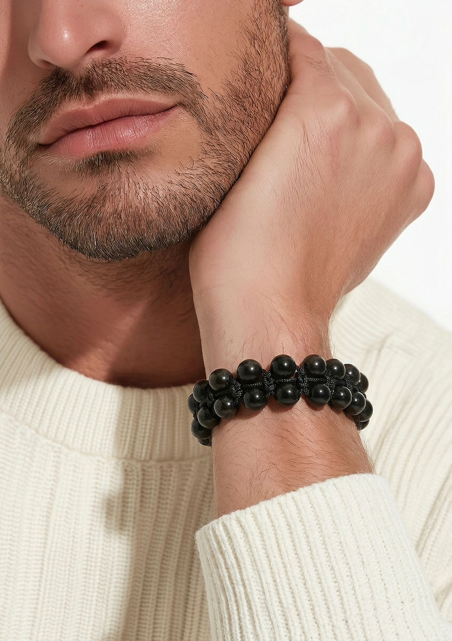 Brazalete de Protección con Turmalina Negra, Obsidiana y Ónix – Ajustable 4 mm o 6 mm