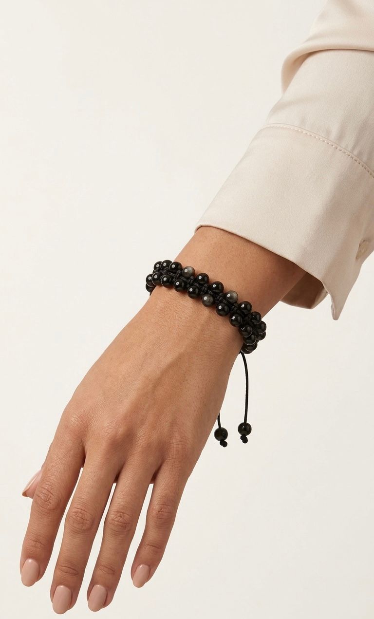 Brazalete de Protección con Turmalina Negra, Obsidiana y Ónix – Ajustable 4 mm o 6 mm