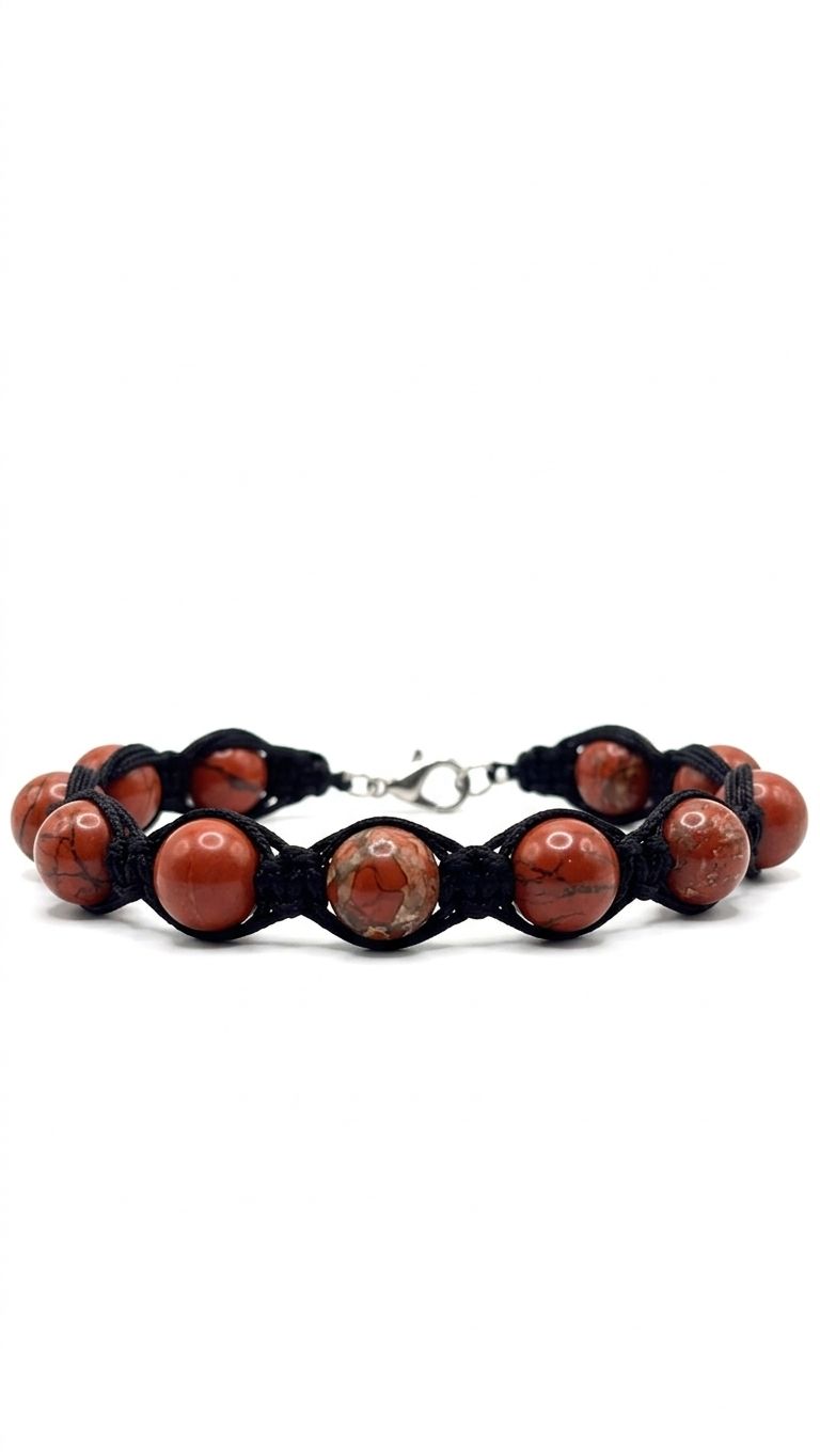 Pulsera de Jaspe Rojo 8 mm con Tejido Trenzado y Broche de Acero Inoxidable Ajustable