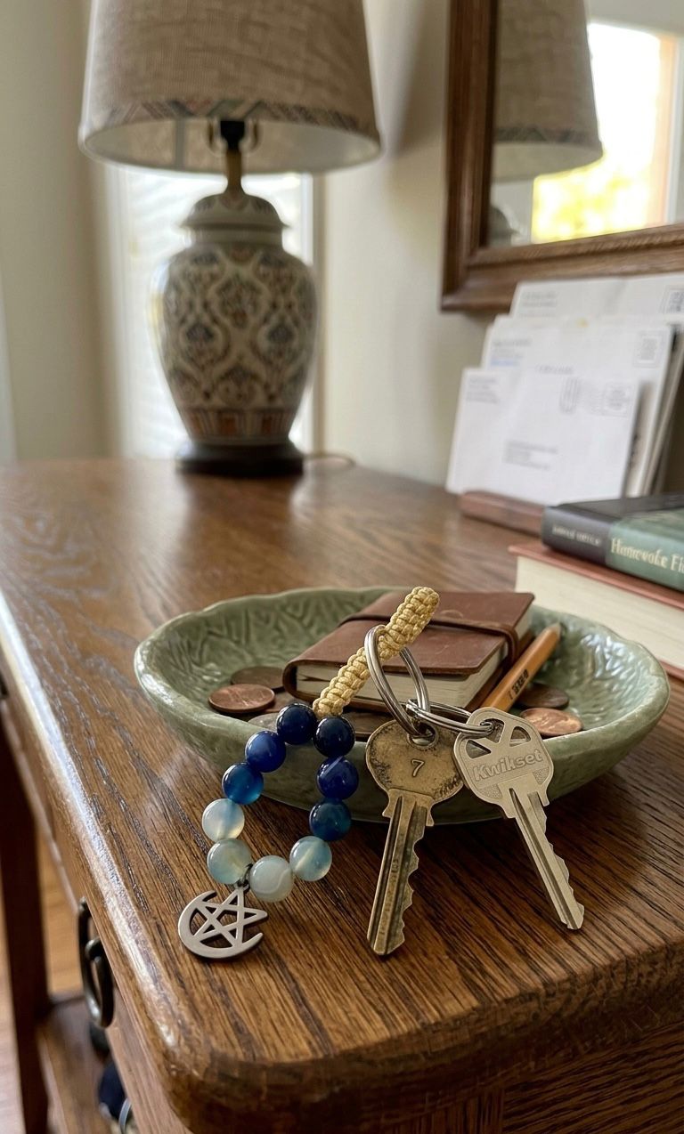 Llavero de Ágata Azul con Colgante de Estrella y Luna