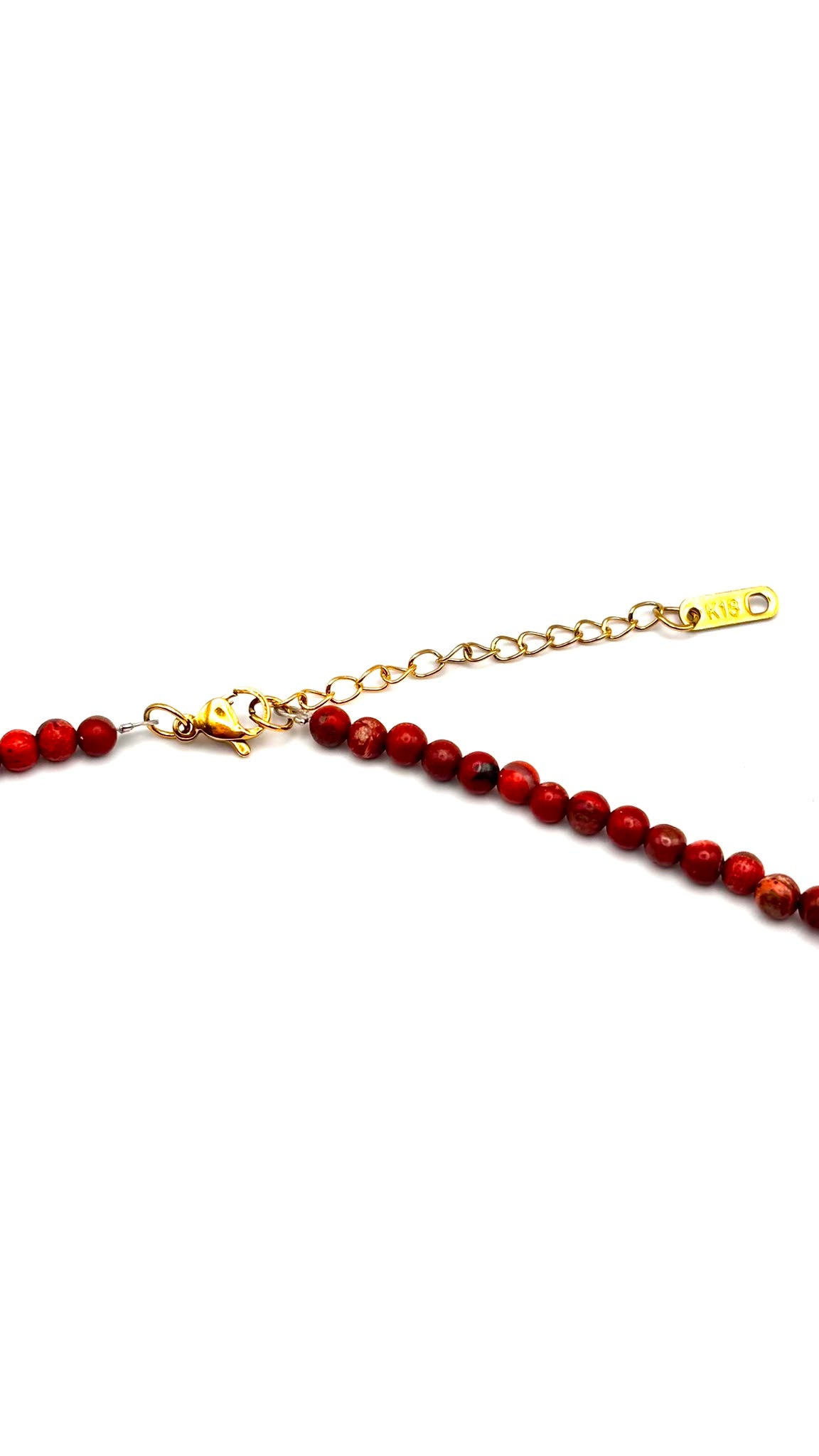 Collar de Jaspe Rojo Natural 4 mm con Colgante Central y Acero Inoxidable Dorado – 55 cm