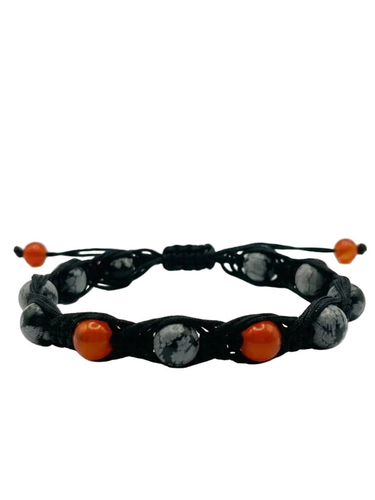 Pulsera Obsidiana Copo de Nieve y Cornalina | Protección y Vitalidad