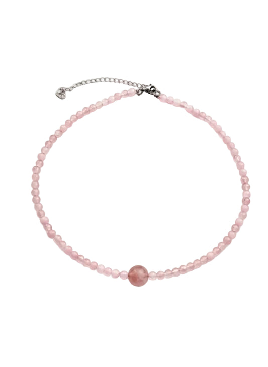 Collar Gargantilla Cuarzo Rosa y Cereza | Amor y Equilibrio Emocional