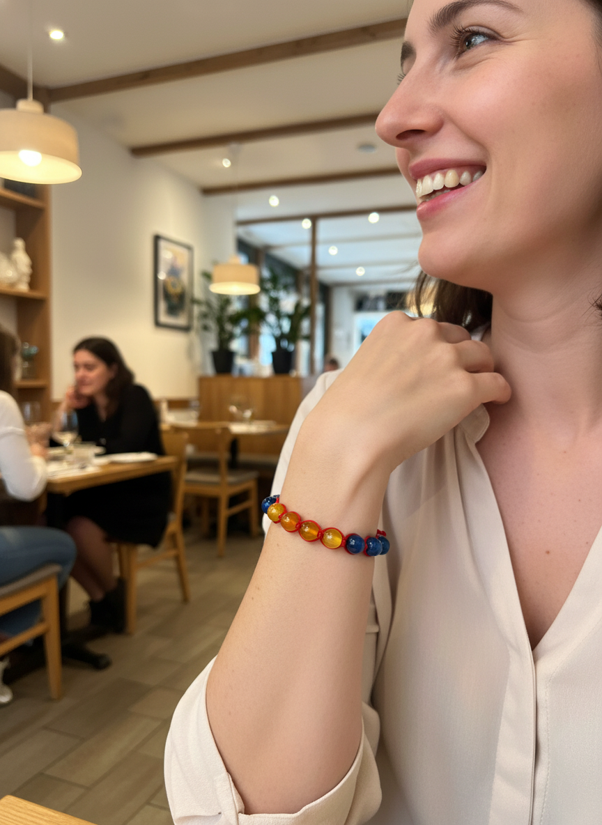 Pulsera Tricolor de Ágata Amarilla, Ágata Azul y Coral Rojo – Energía y Equilibrio