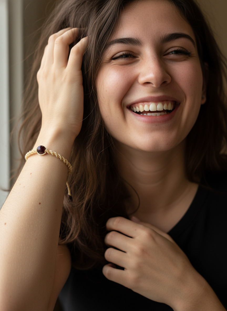 Pulsera Tejida con Granate – 7 mm | Energía, Pasión y Fuerza Interior