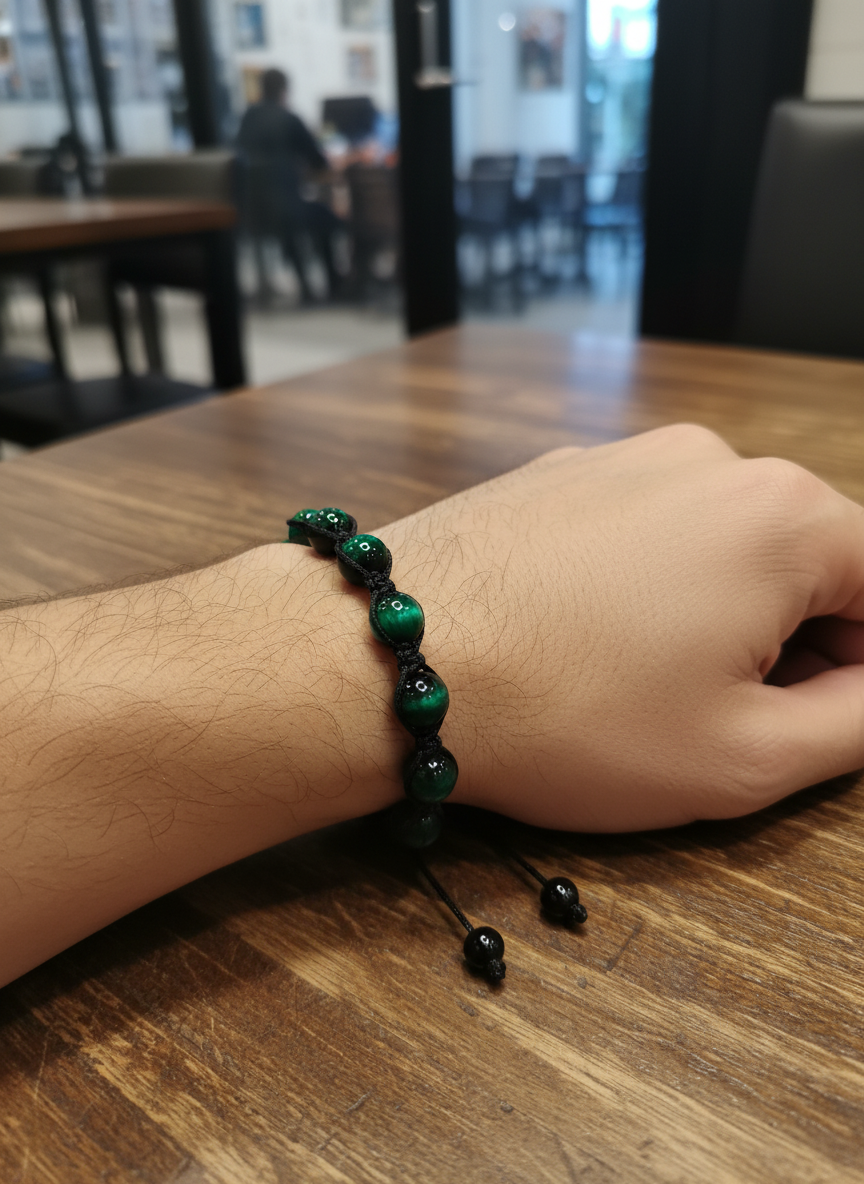 Pulsera de Ojo de Tigre Verde 8 mm – Protección y Confianza