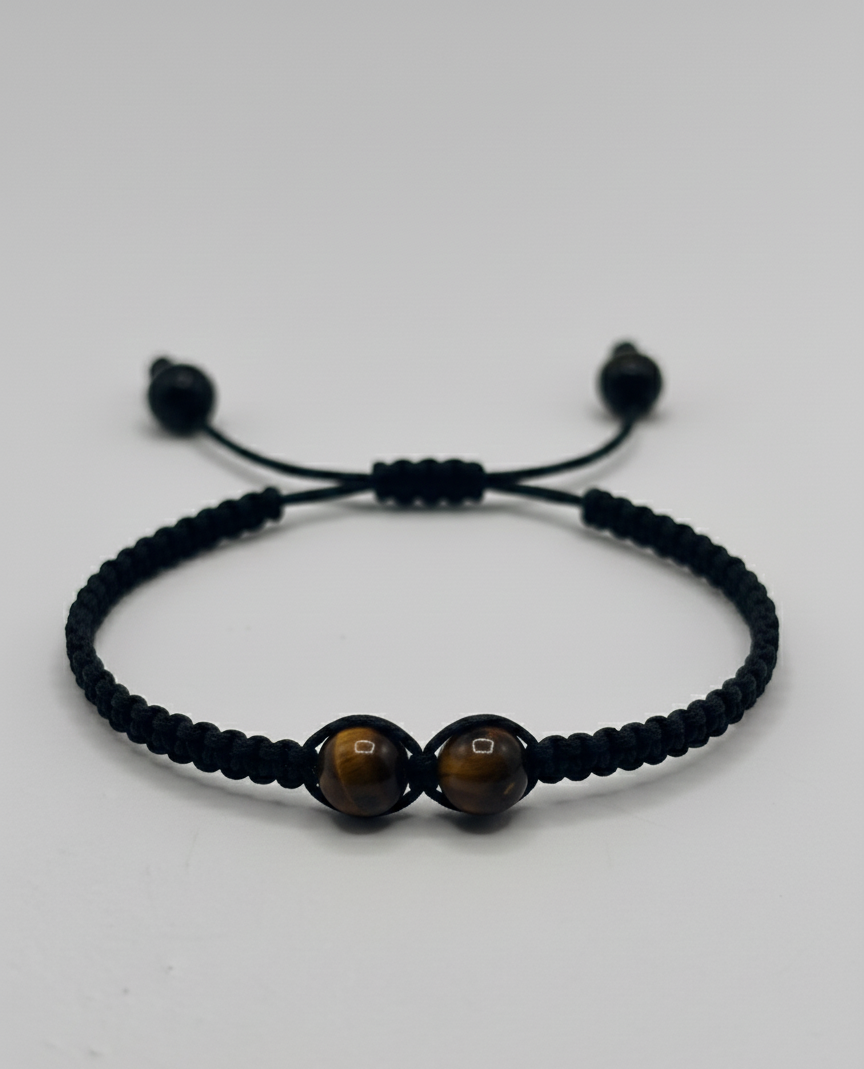 Pulsera Personalizable con Dos Piedras Centrales 6 mm y Tejido Macramé – Diseño Único y Energía a Medida