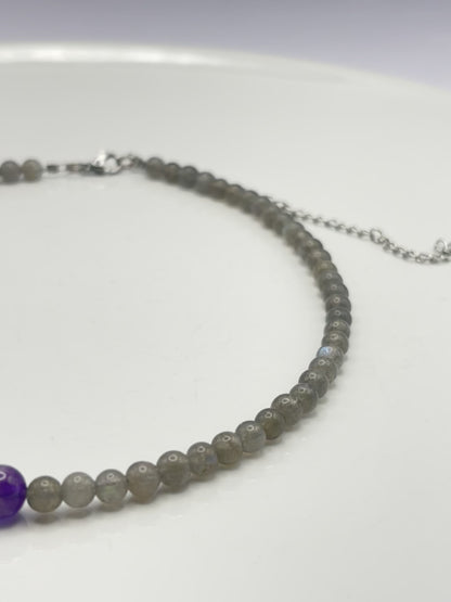 Collar Gargantilla Labradorita y Amatista | Protección e Intuición